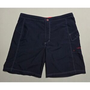 Orvis Trout Bum Board Shorts Mens 36 Navy Blue Red Contrast Stitch Swim Trunks